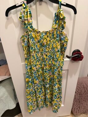 Floral Tie-Shoulder Sundress in Yellow & Blue